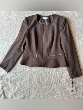 Calvin Klein Women's Chocolate Brown Zip-Front Blazer
